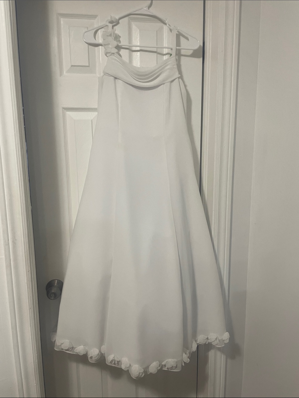 Elegant White A-Line Skirt with Floral Hem
